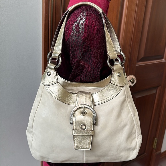 Coach Handbags - Coach F17219 Soho all leather/metallic shoulder bag ivory cream/gold 3 compart